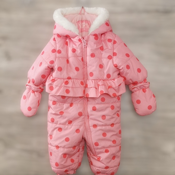3/6 MONTHS, JOE FRESH, Pink Polkadot Ruffled Snowsuit EUC B27 - Picture 5 of 5